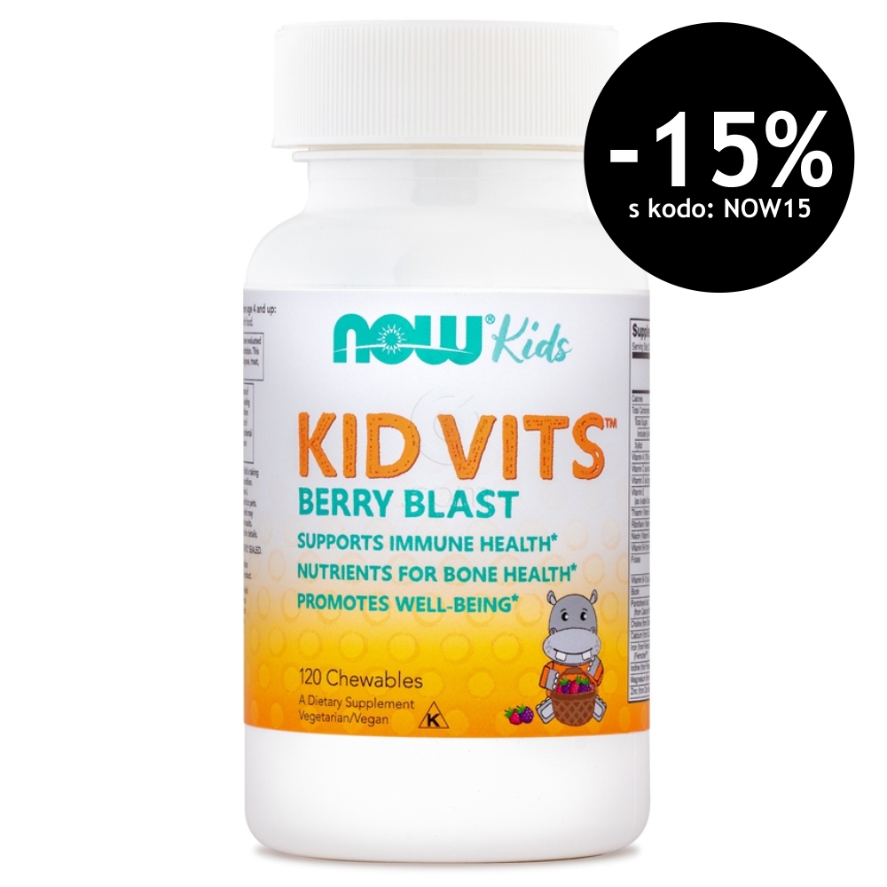 Otroški Multivitamini NOW, tablete za žvečenje - okus jagodičevje (120 tablet)